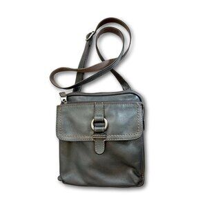 VTG FOSSIL Gray Luxurious Leather Crossbody Messenger Bag Handbag Organizer